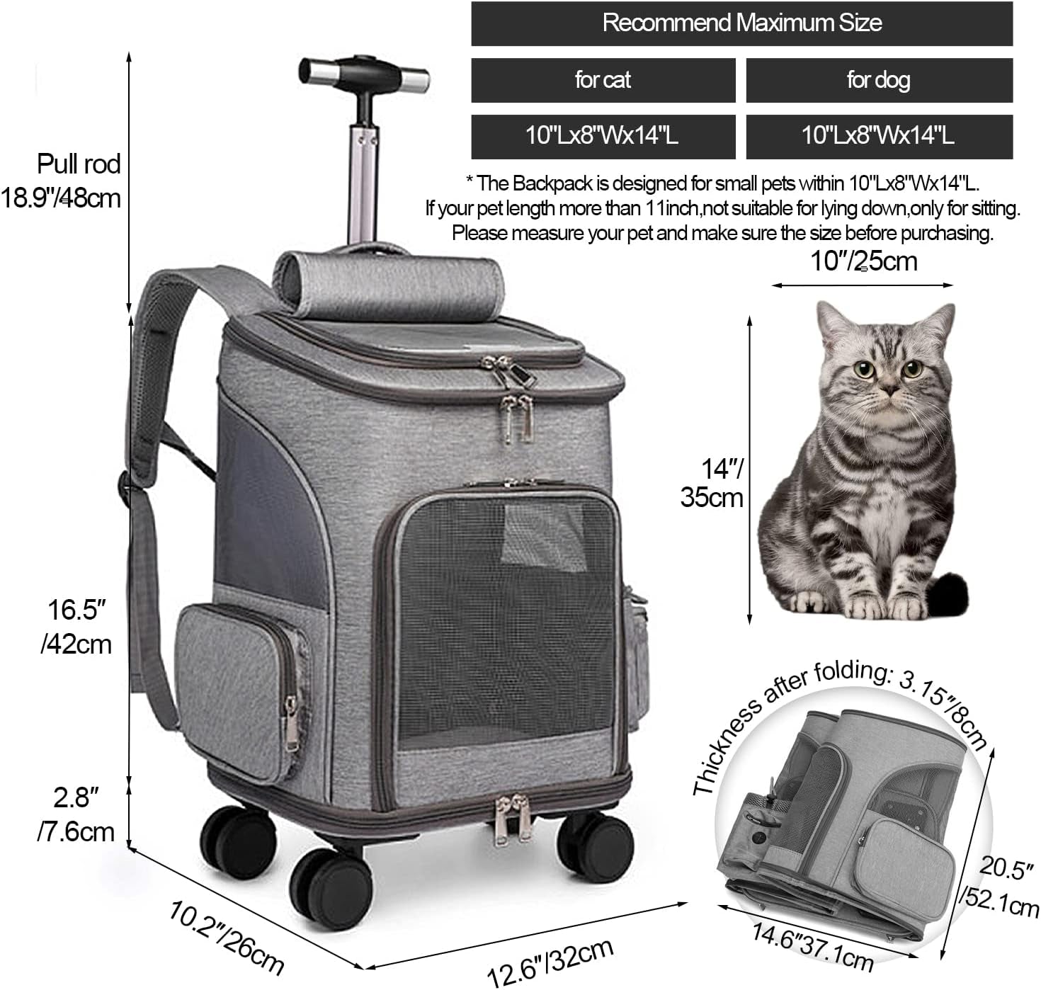 Airline-Approved Large Pet Carrier Backpack with Wheels, Featuring Durable Handle, Flexible Wheels, and Breathable Mesh Panels