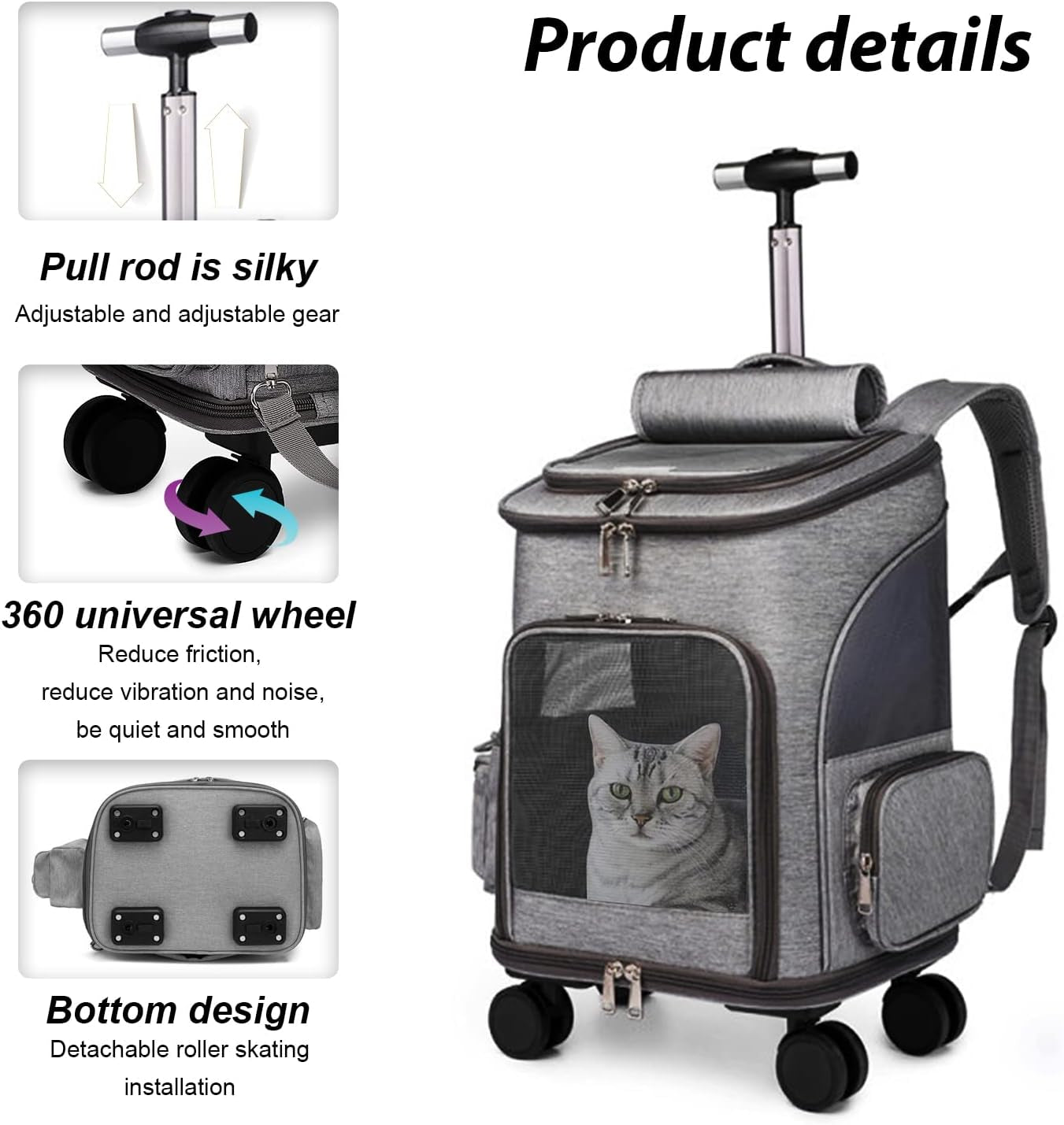 Airline-Approved Large Pet Carrier Backpack with Wheels, Featuring Durable Handle, Flexible Wheels, and Breathable Mesh Panels